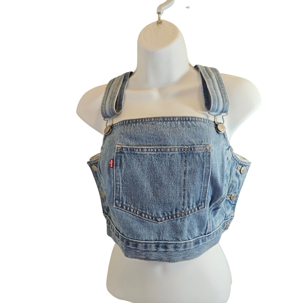 Levi's Denim Bib Crop Top Women Medium Blue NEW Overall Style Straps Pocket